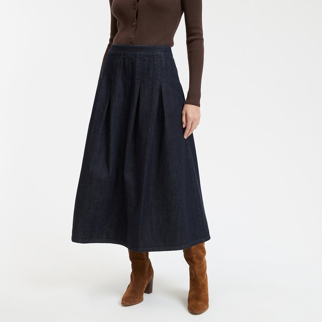 Denim Midi Full Skirt, untreated blue, LA REDOUTE COLLECTIONS