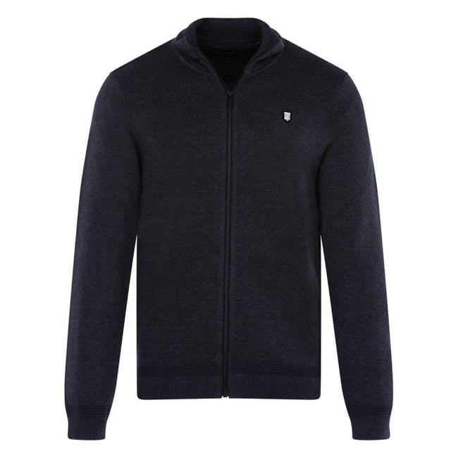 Gilet anthracite uni 100% coton coupe régular avec un col cheminée gris <span itemprop=