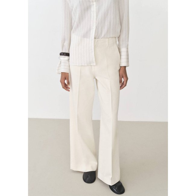Pantalon coton wideleg taille haute écru <span itemprop=