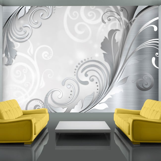 Papier peint intissé panoramique Lyrical twig Couleur gris / argent <span itemprop=