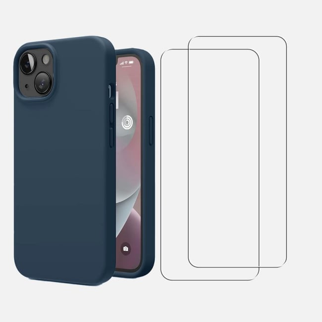 Coque iPhone 13 antichoc + 2 vitres bleu <span itemprop=