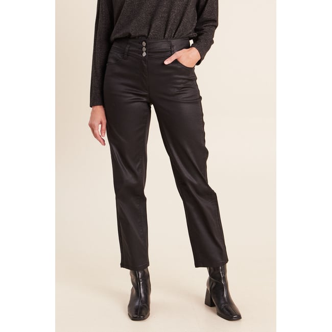 Pantalon enduit noir <span itemprop=