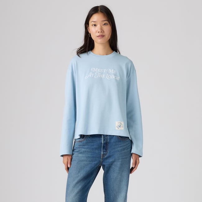 T-shirt graphique manche longue Vintage bleu - ls meet me at the lodge angel falls <span itemprop=