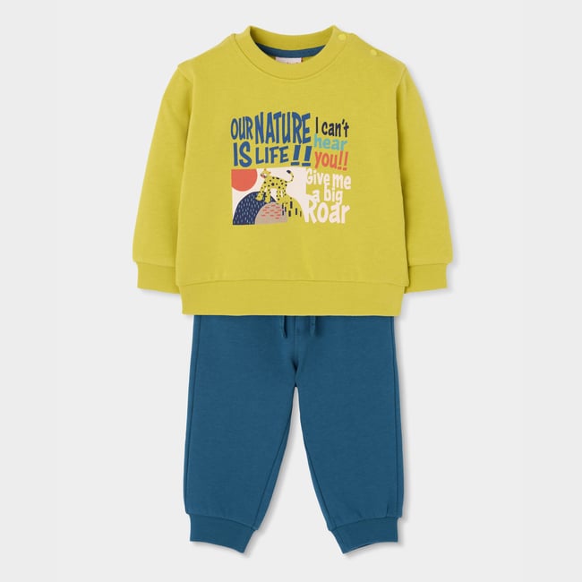 Ensemble garçon molleton imprimé léopard vert <span itemprop=