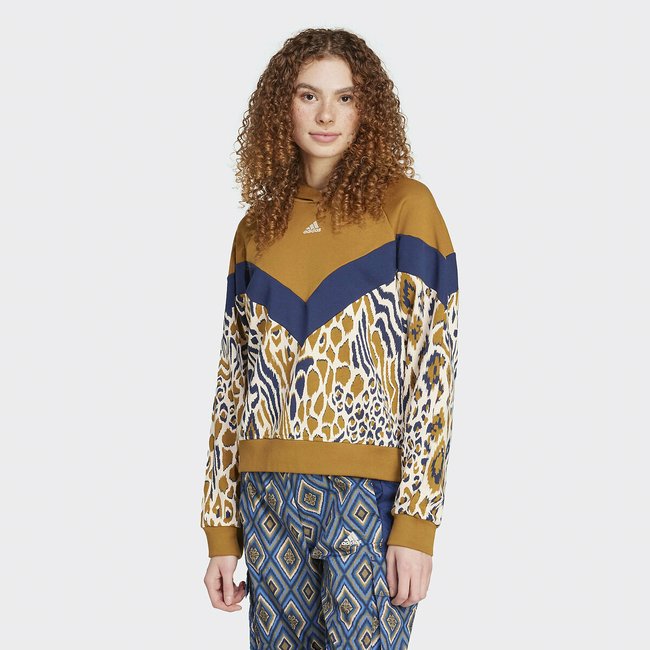 Hoodie, Adidas x Farm Rio, brown/beige, ADIDAS SPORTSWEAR