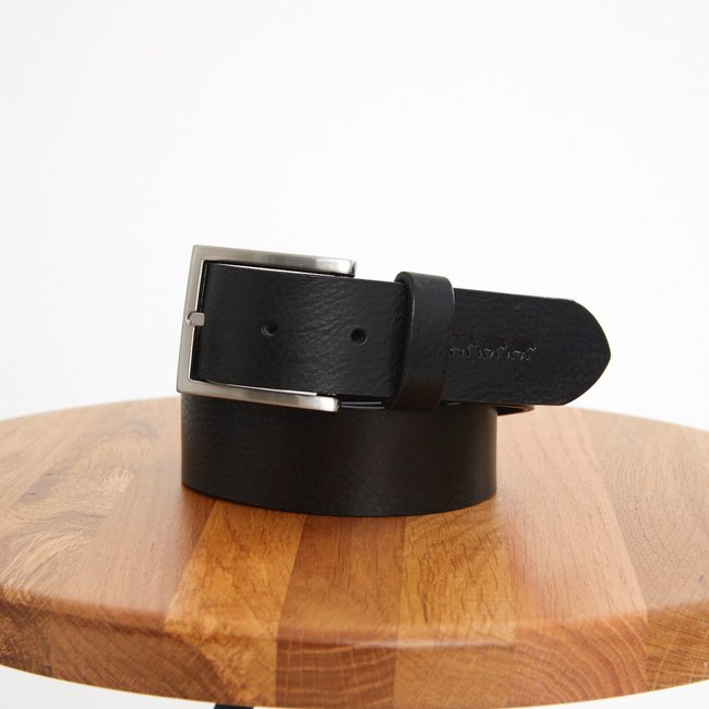 Ceinture à boucle unie en cuir noir <span itemprop=