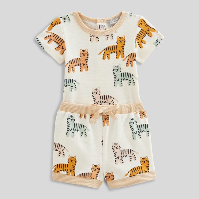 Ensemble body et short imprimé en coton BIO GOTS naturel <span itemprop=