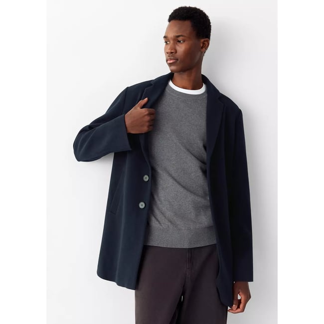 Manteau en drap col à revers bleu marine <span itemprop=