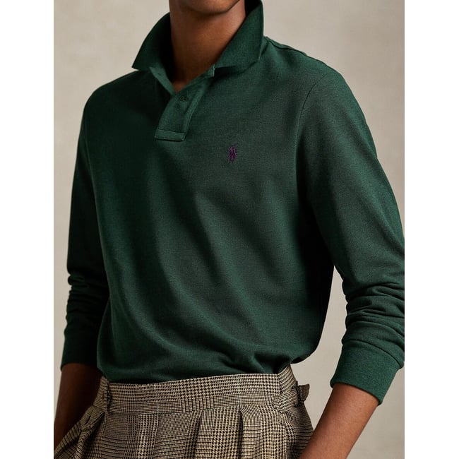 Рубашка-поло из пике, крой зауженный темно-зеленый POLO RALPH LAUREN