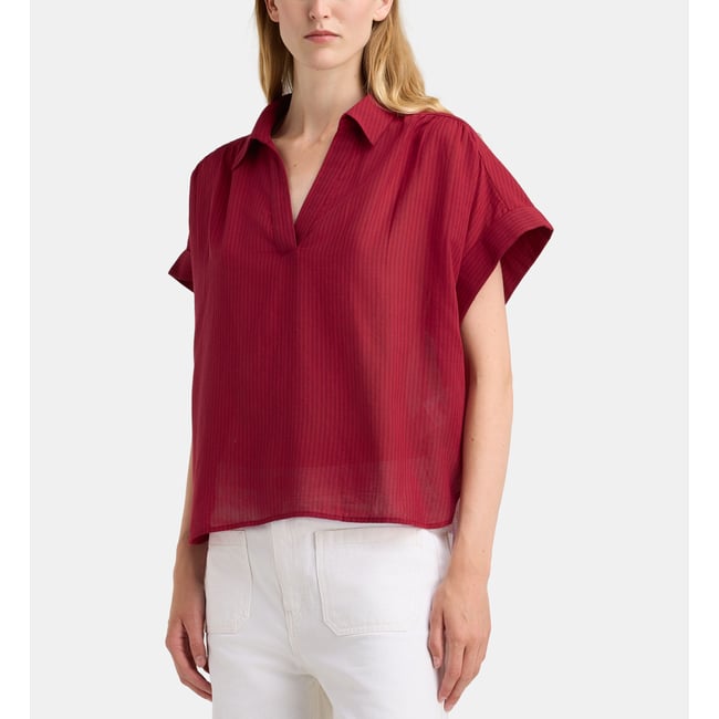 Top ample fadette dha rayures coton bio rouge grenade <span itemprop=