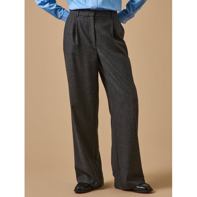 Pantalon flanelle chevron  AGLAÉ gris fonce <span itemprop=