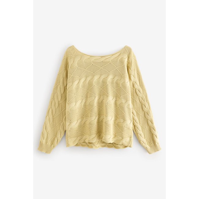 Pull à épaules dénudées et torsades vert citron <span itemprop=
