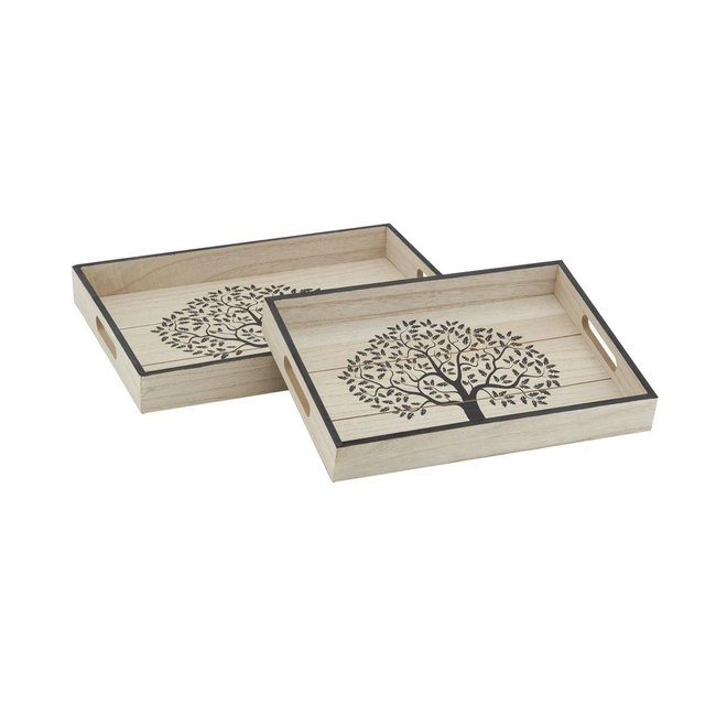 Plateaux rectangulaires en bois naturel Arbre de vie (Lot de 2) Couleur naturel <span itemprop=