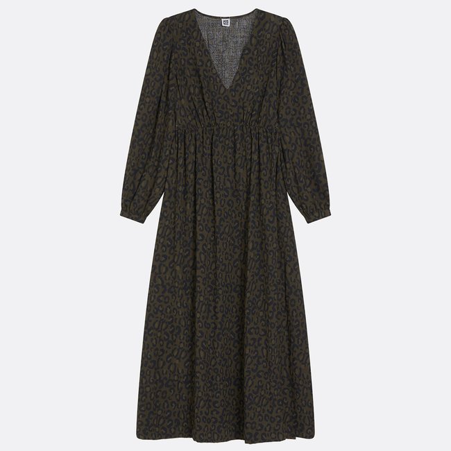 Robe longue imprimé léopard manches longues imprimé léopard/kaki <span itemprop=