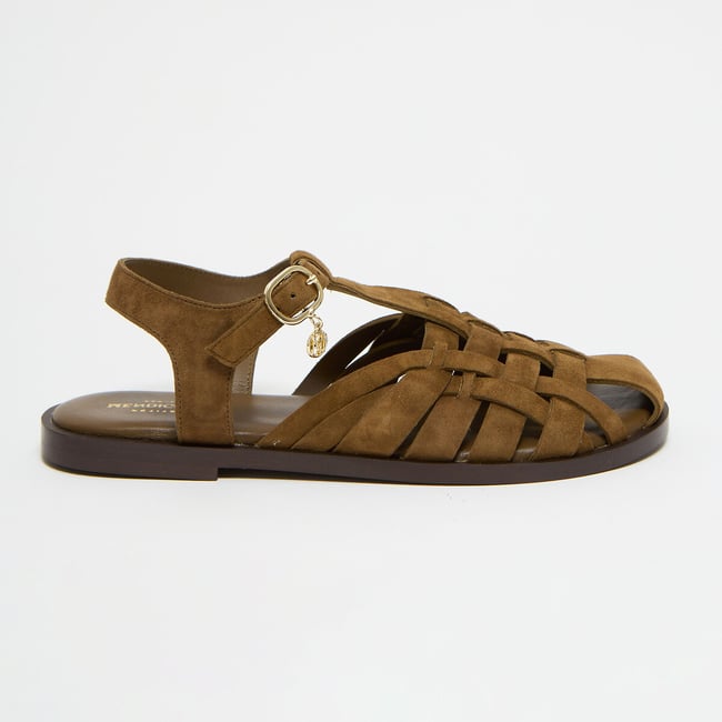 Sandales plates en cuir suédé, COELO  bronze <span itemprop=