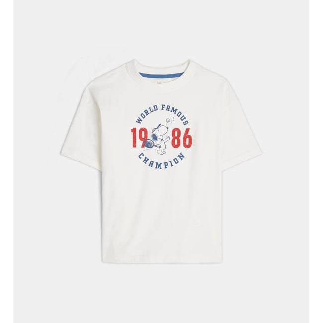 T-shirt taurent en coton bio écru et rouge <span itemprop=