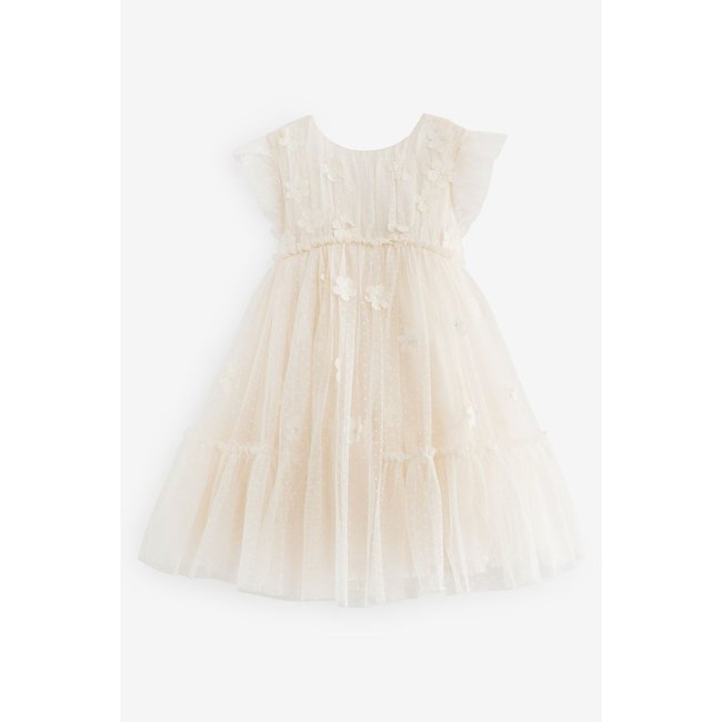 Robe de demoiselle d'honneur en maille filet blanc <span itemprop=