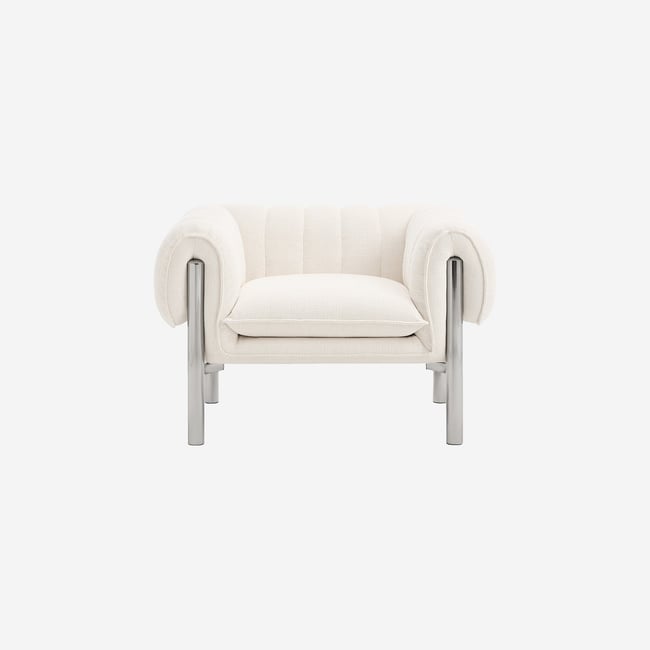 Fauteuil droit pin, bois, acier inoxydable, polyester OSINI - HABITAT