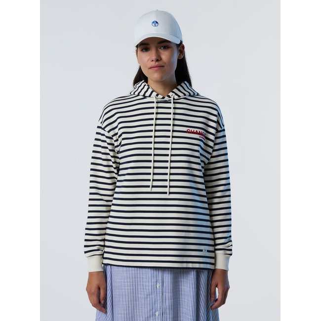 Sweat-shirt à capuche rayé bleu <span itemprop=
