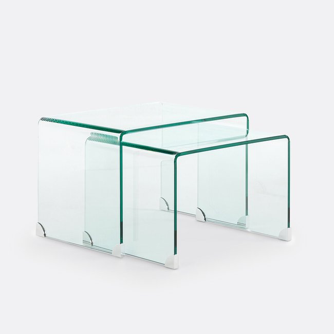 Tables basses gigognes en verre trempé, Joan Couleur transparent <span itemprop=