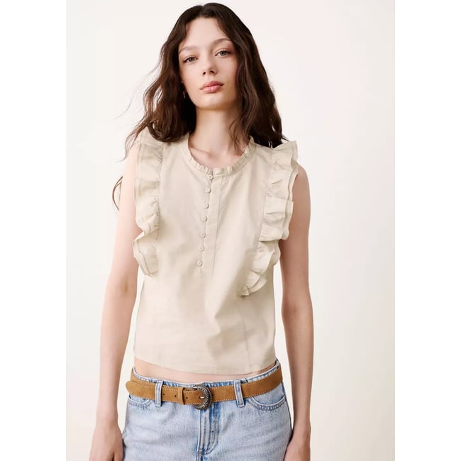 Top coton détail volants marron moyen <span itemprop=