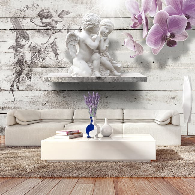 Papier peint intissé panoramique Vintage et Retro Kiss of an Angel Couleur gris / argent <span itemprop=