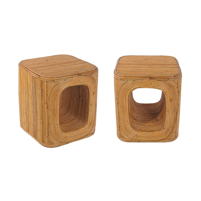 Table d'appoint, table de chevet rotin naturel avec niche (lot de 2) BAYA Couleur naturel <span itemprop=