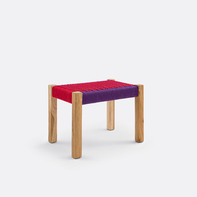 Petit banc teck massif et corde de coton, Keltan  Couleur multicolore <span itemprop=