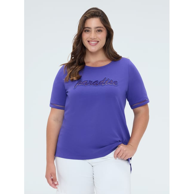 T-shirt avec inscription en paillettes bleuet <span itemprop=