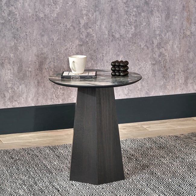 Maelis Faux Marble & Wood Side Table, green marble, SO'HOME