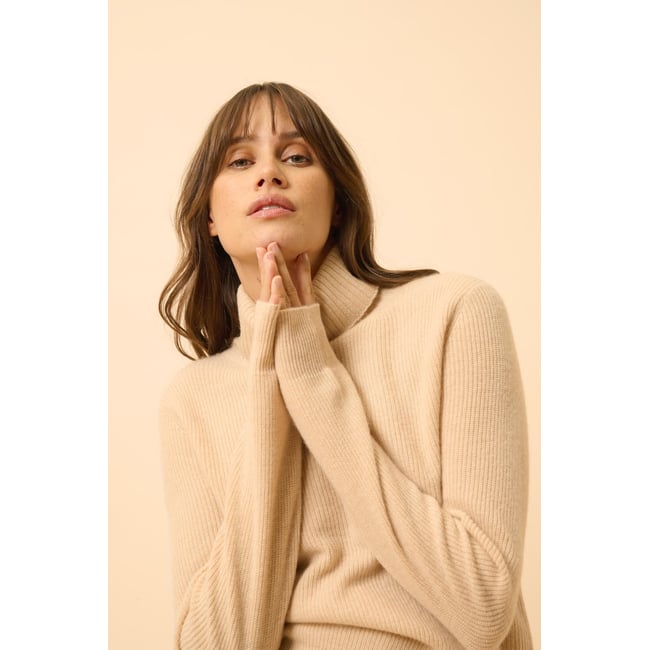 Pull Col Roulé Sable Billy beige <span itemprop=