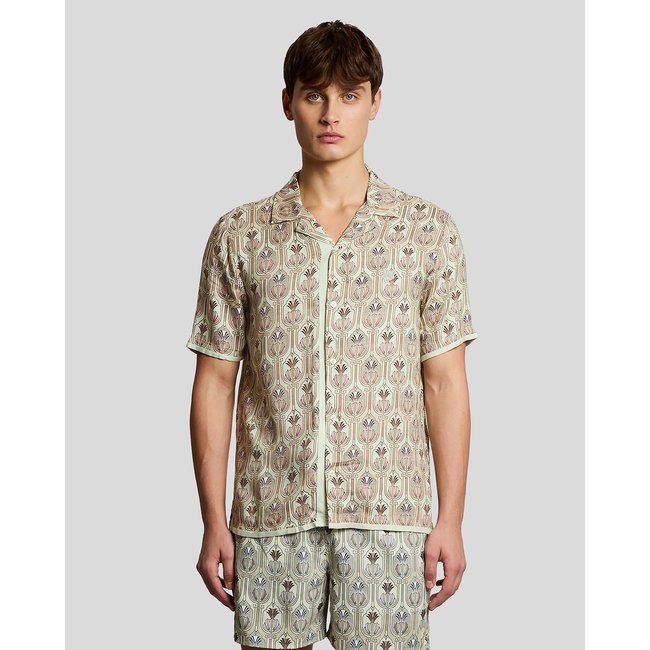 Chemise manches courtes botanique graphique vert légumes verts tendres <span itemprop=
