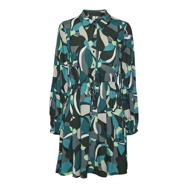 Robe chemise évasée vert/bleu <span itemprop=
