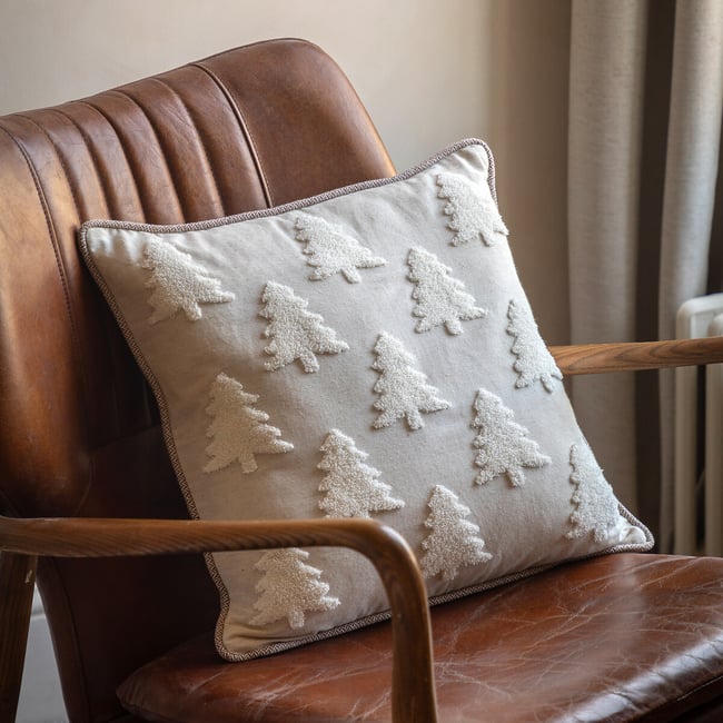 Pinecone Path Embroidered Tree Cushion, brown              , ÉDITÉ