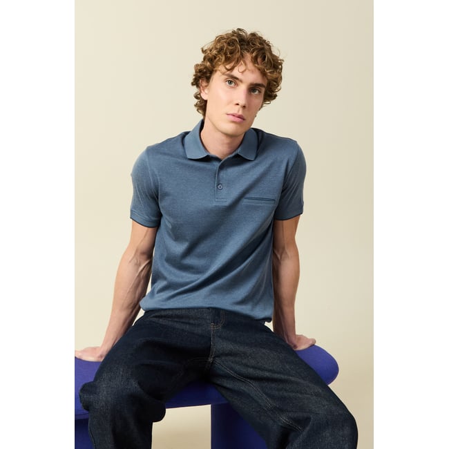 Polo manches courtes bleu gris <span itemprop=