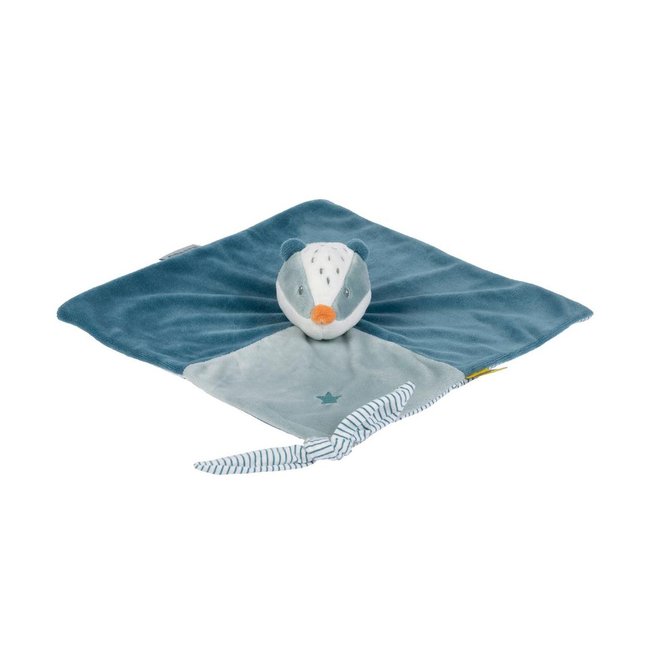 Doudou plat Felix le blaireau bleu, blanc, orange <span itemprop=