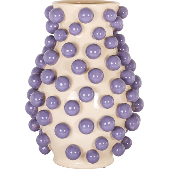 Vase en grès texturé à pois Couleur crème et lilas <span itemprop=