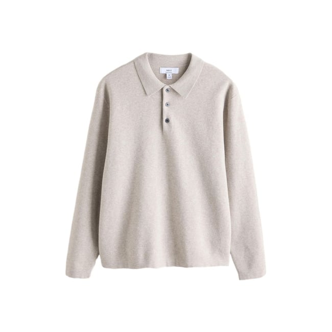 Polo maille en laine ultra-douce oatmeal <span itemprop=