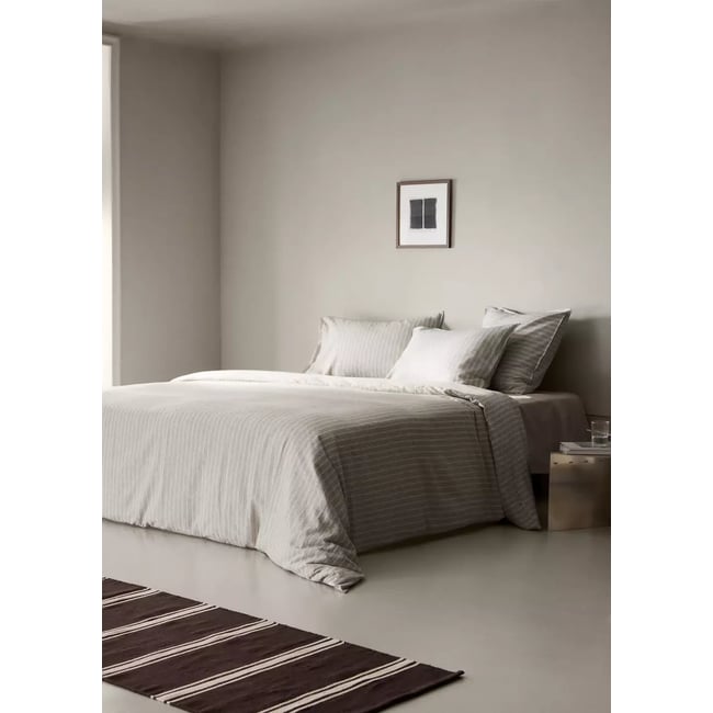 Housse de couette lin et coton Lit 150/160 cm sable <span itemprop=