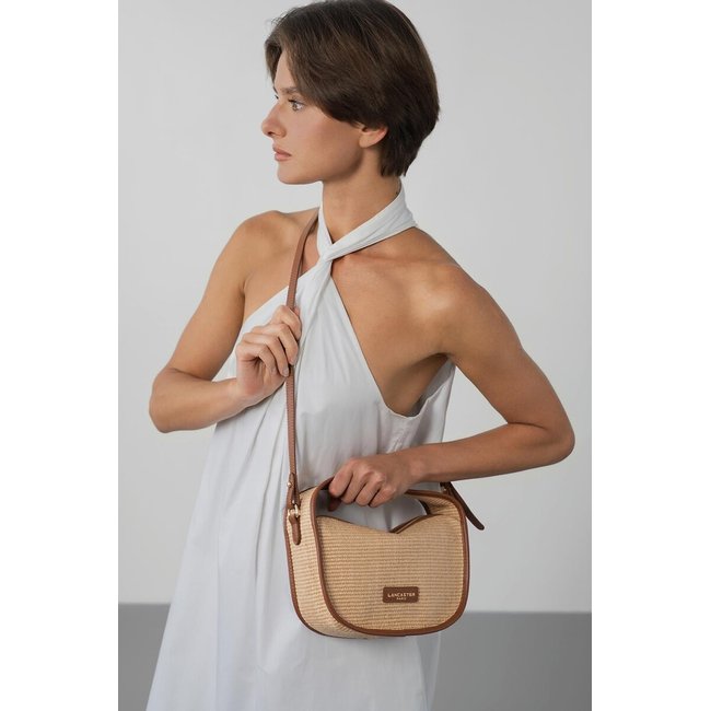 Sac besace zippé S, MINI OSIER cognac <span itemprop=