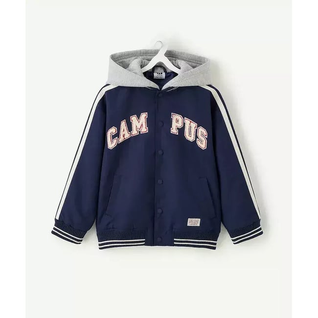 Blouson style Teddy à capuche bleu marine <span itemprop=