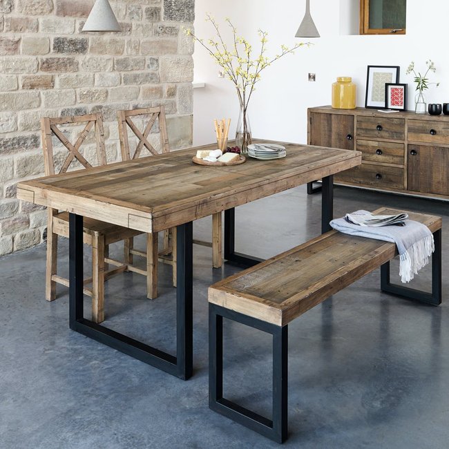 Table à manger extensible en bois recyclé 180/240 cm BRISBANE Couleur bois naturel <span itemprop=