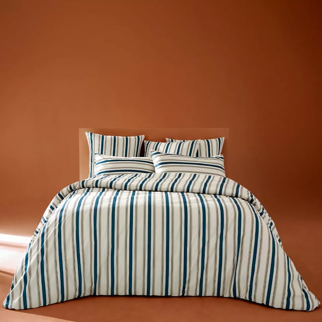 Parure de lit satin de coton ETRETAT marine <span itemprop=
