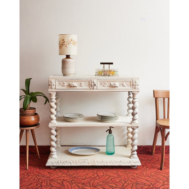 Console en bois et marbre Francine N°707 - Bon état Couleur blanc <span itemprop=
