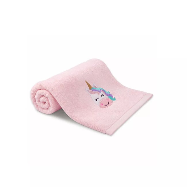Serviette eponge pur coton PETITE LICORNE rose <span itemprop=
