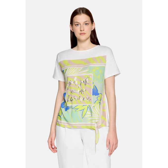 T-shirt façon blouse à nœud patch cream/green <span itemprop=