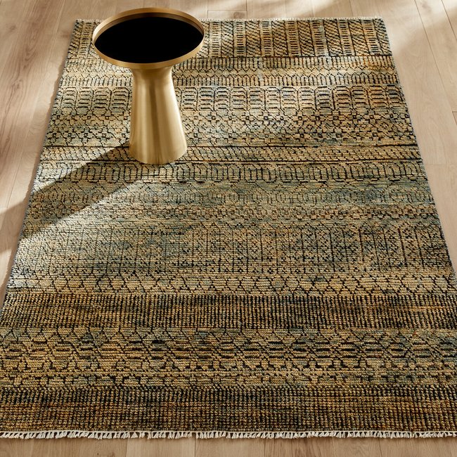 Tapis laine et soie Nagari Couleur ocre/céladon <span itemprop=