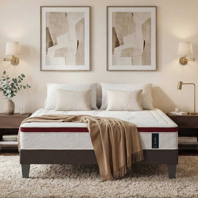 Matelas Ressorts ensachés et Mémoire de forme - 27 cm - HARMONIE Couleur blanc <span itemprop=