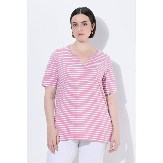 T-shirt long à rayures. Manches courtes et - ULLA POPKEN