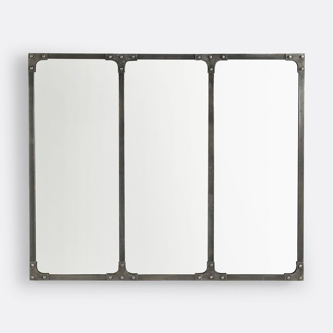 Espelho metálico industrial 120x100 cm, Lenaig metal polido <span itemprop=